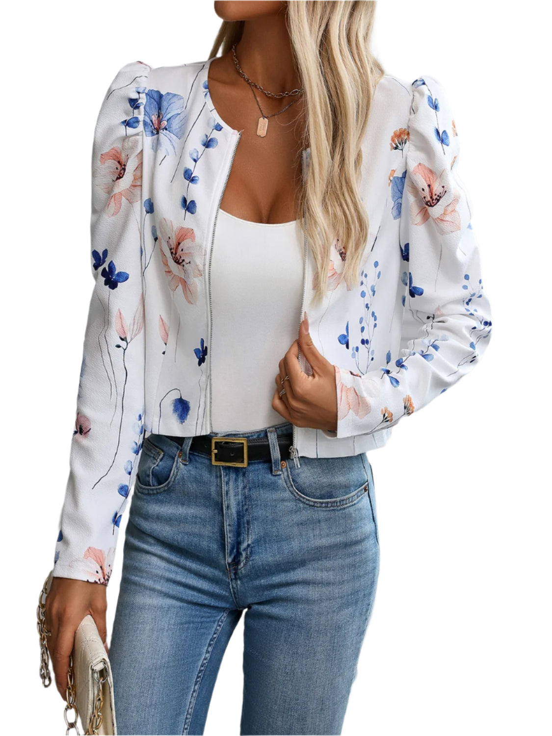 Printed Zip Up Long Sleeve Jacket