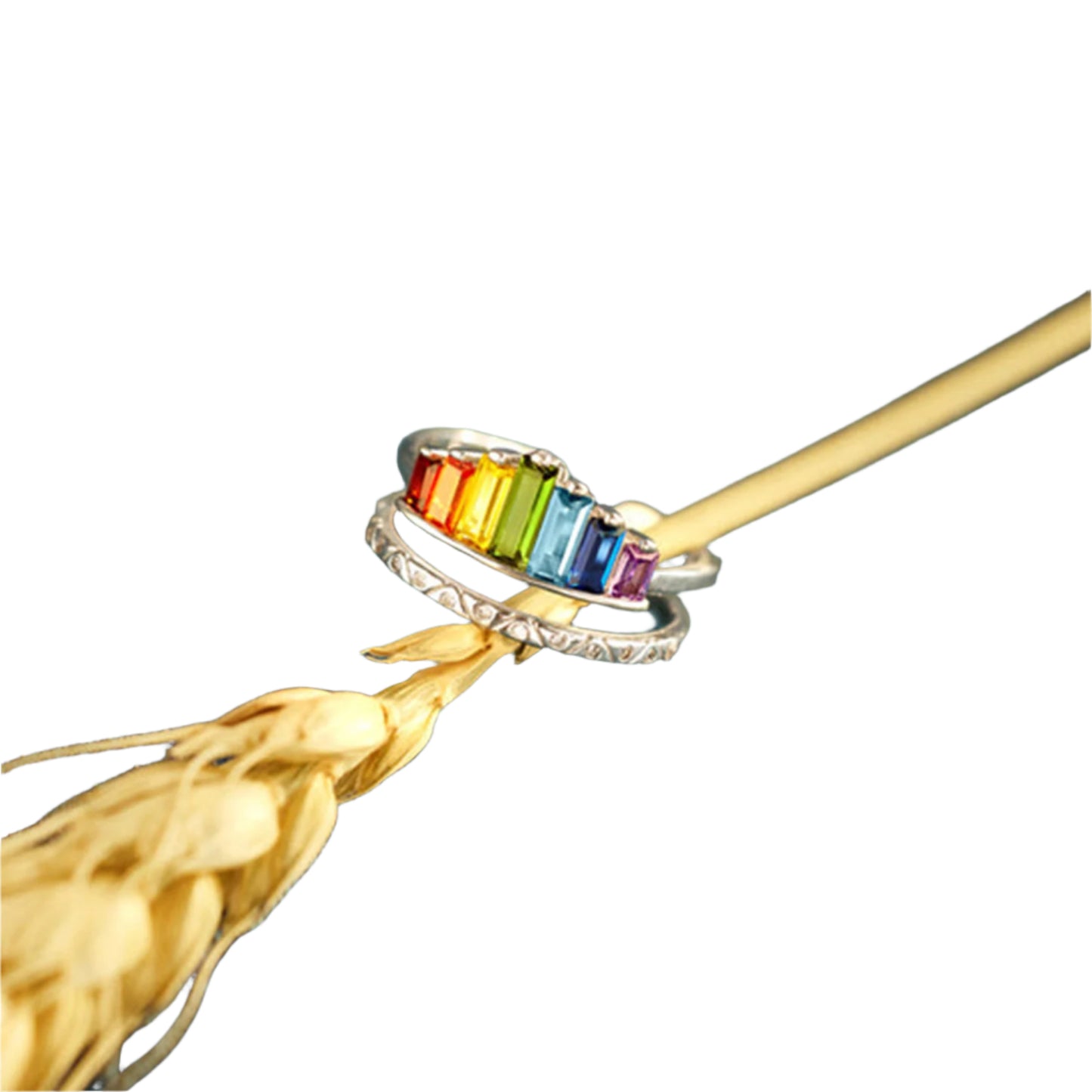 Rainbow Zircon 925 Sterling Silver Double-Layered Ring