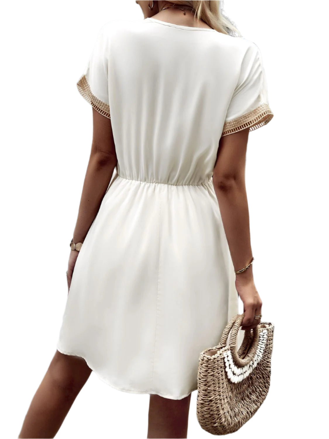 Devine Contrast Trim V-Neck Short Sleeve Mini Dress