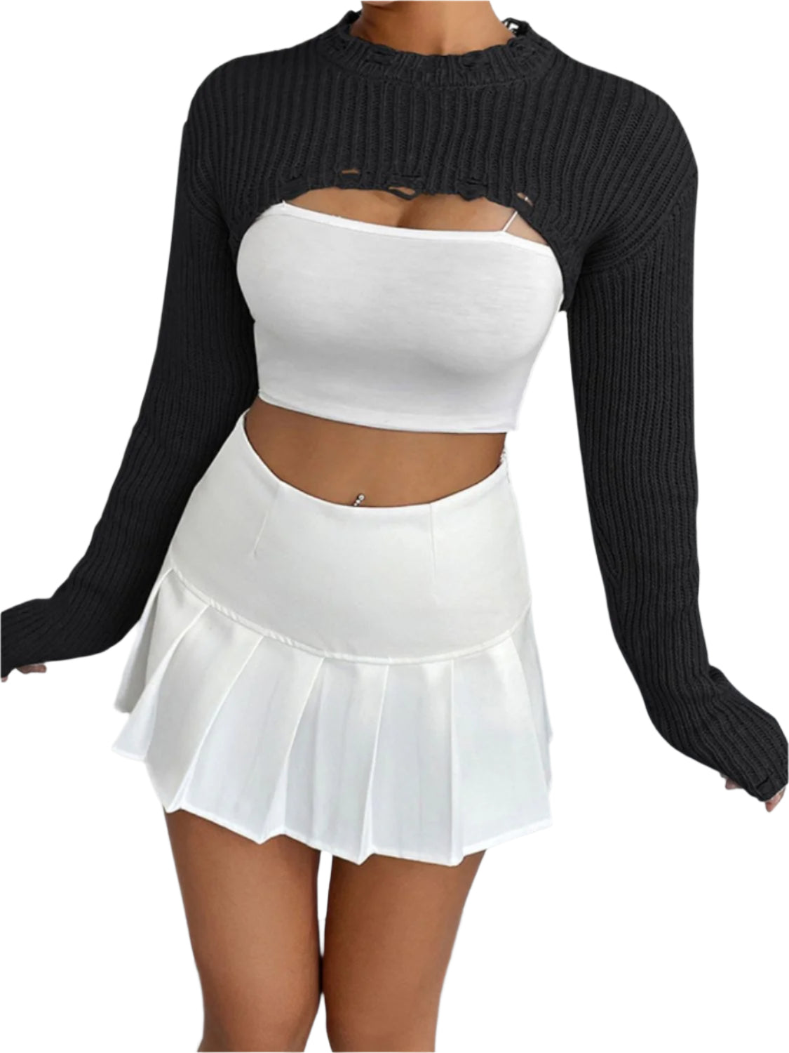 Distressed Long Sleeve Cropped Sweater