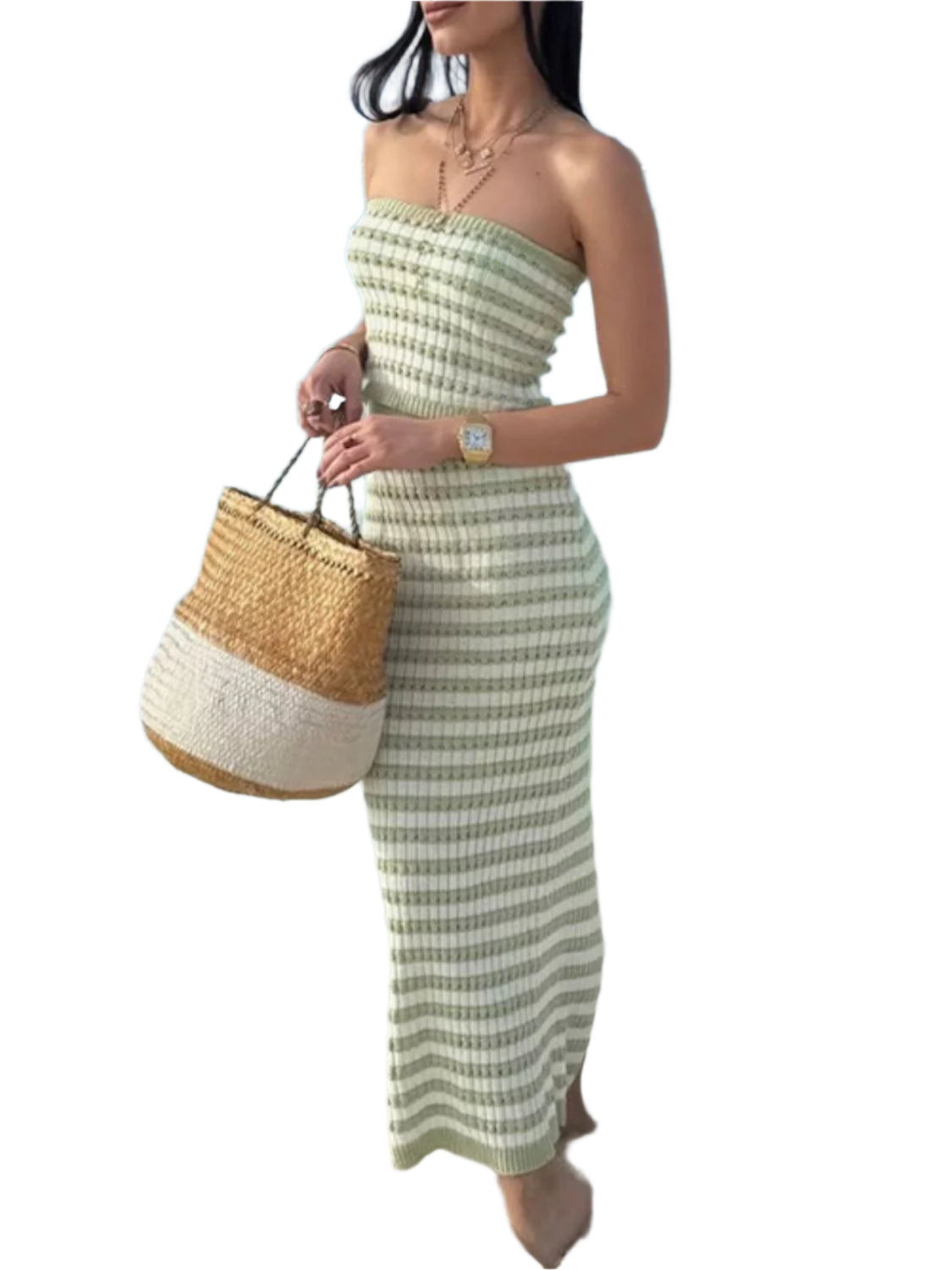 Contrast Striped Tube Top and Skirt Sweater Set
