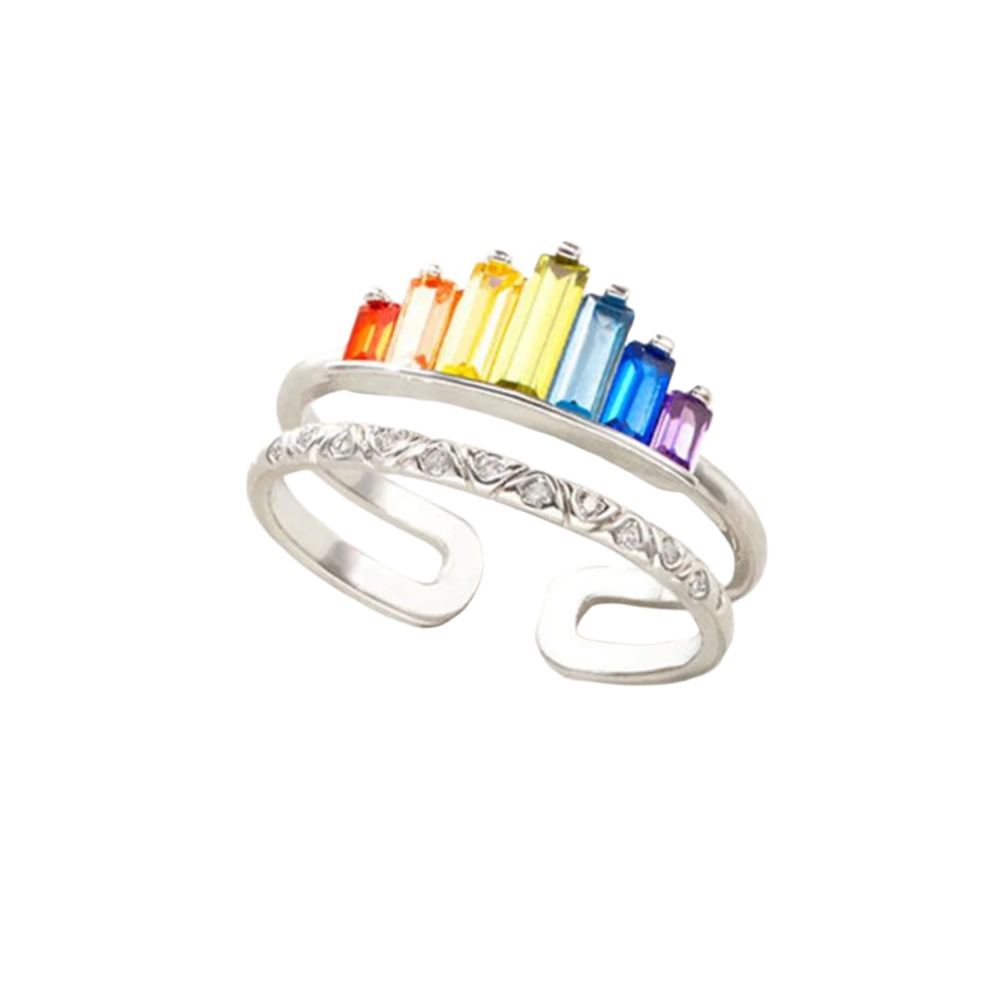 Rainbow Zircon 925 Sterling Silver Double-Layered Ring