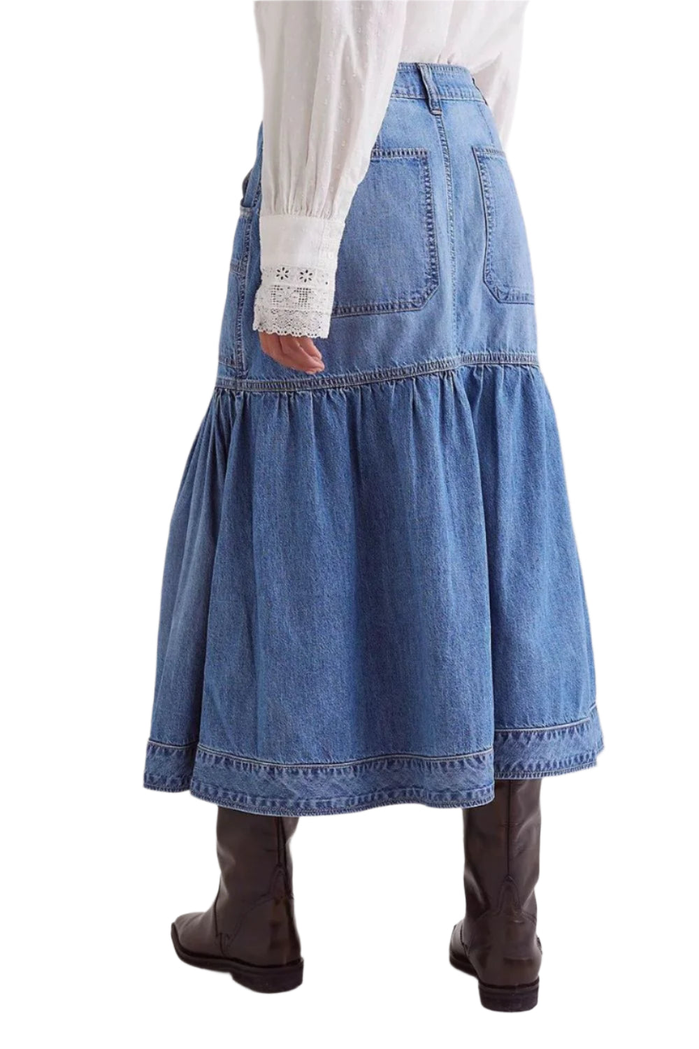 Midi Denim Skirt with Pockets