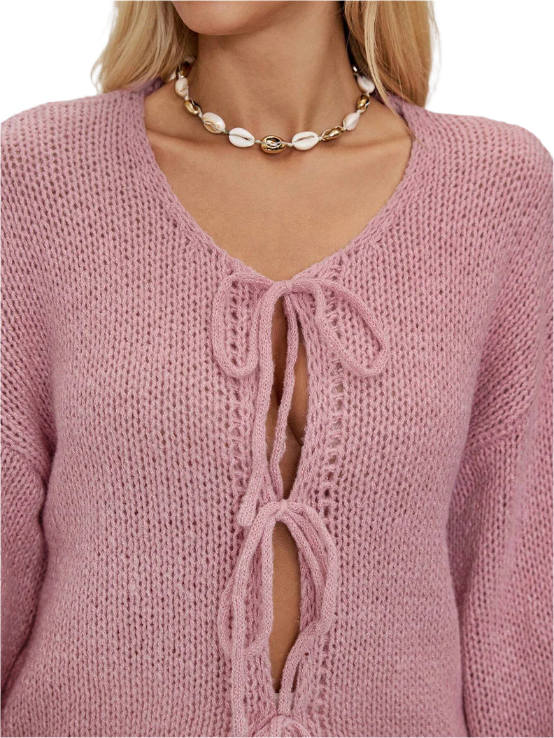 Tied Long Sleeve Dropped Shoulder Cardigan