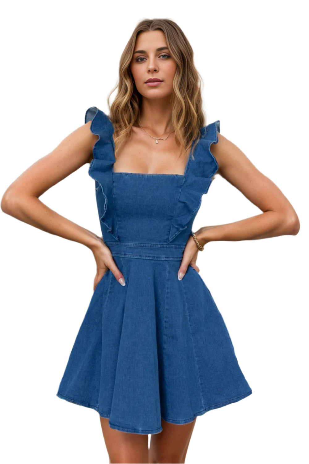 Ruffled Square Neck Mini Dress