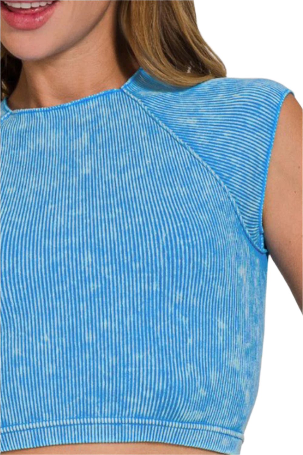 Zenana Ribbed Round Neck Cropped Top