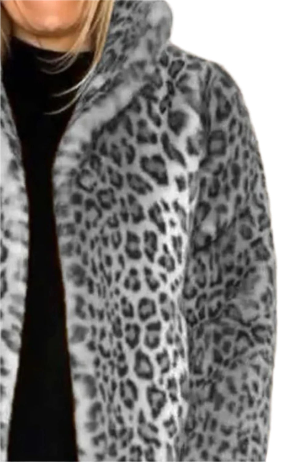 Full Size Leopard Furry Collared Neck Long Sleeve Coat