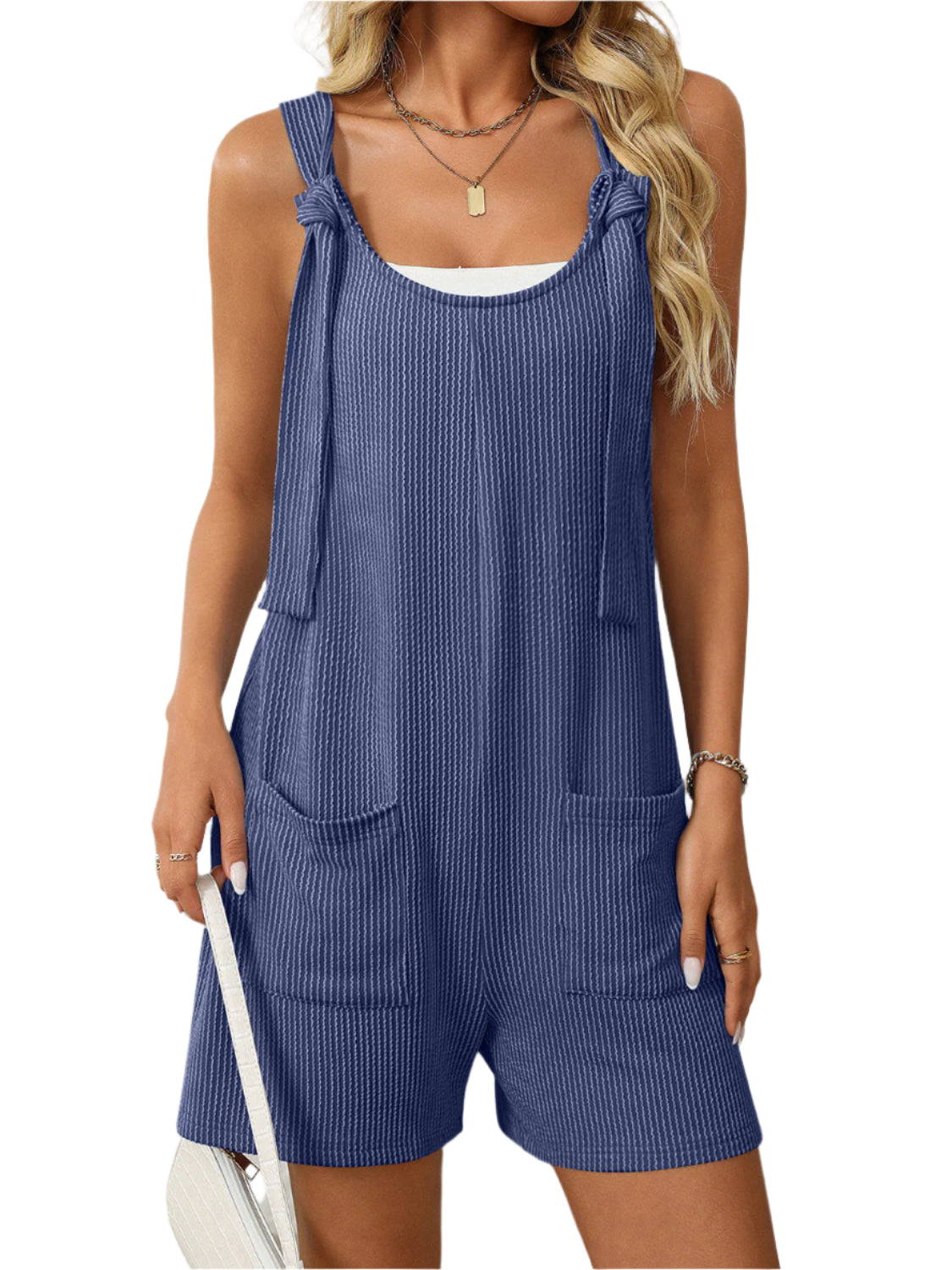 Mandy Texture Adjustable Strap Overalls with Pockets