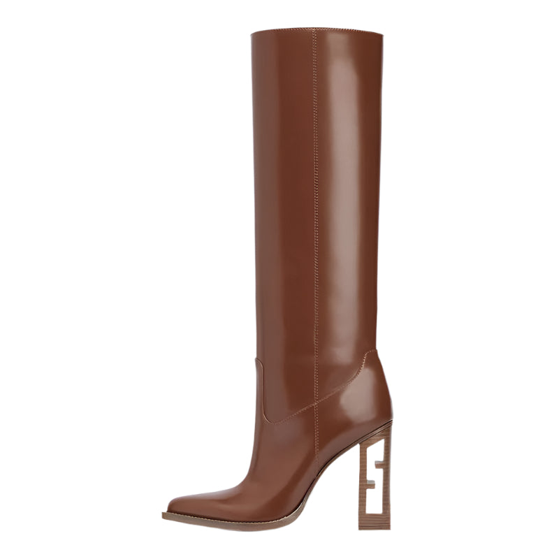 Hollowed Out High Heel Cowhide Leather Boots