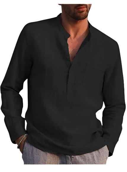 Long Sleeve Men's Linen Solid Color Shirt