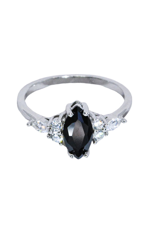 925 Sterling Silver Black Agate Crystal Ring