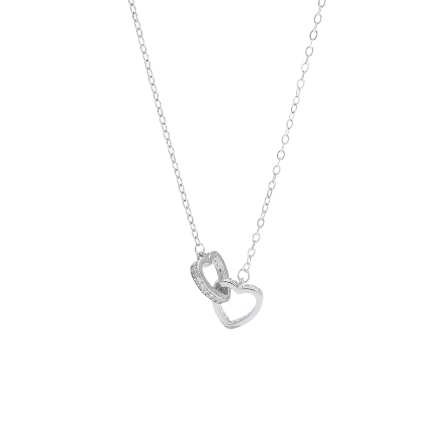 925 Sterling Silver Inlaid Zircon Two Hearts Necklace