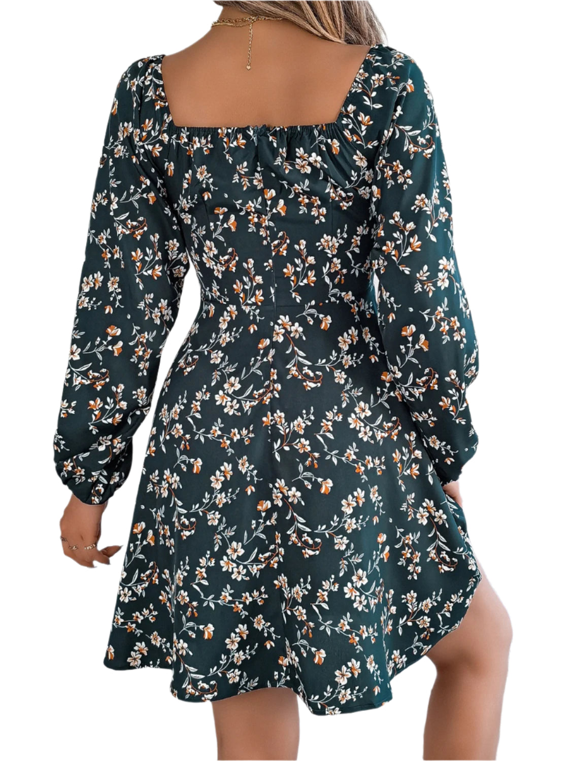 Printed Sweetheart Neck Balloon Sleeve Mini Dress