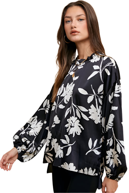 Annie Wear Frill Printed Balloon Sleeve Blouse