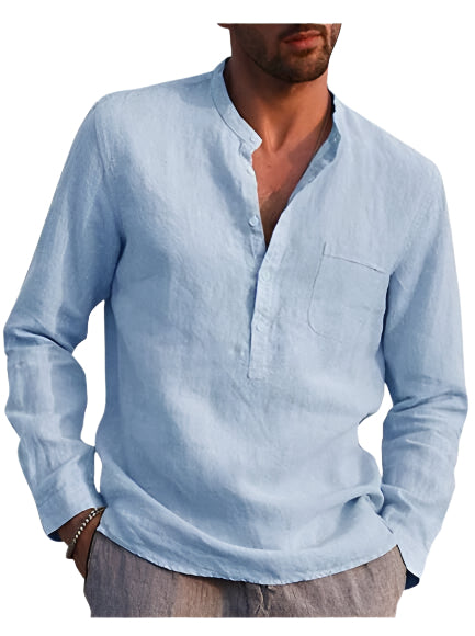 Long Sleeve Men's Linen Solid Color Shirt