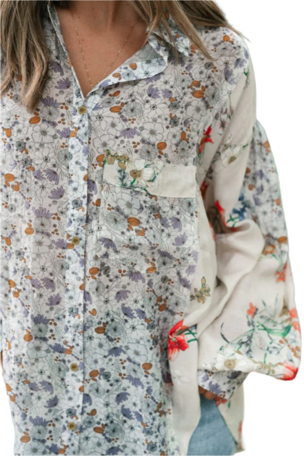 Floral Collared Neck Long Sleeve Shirt