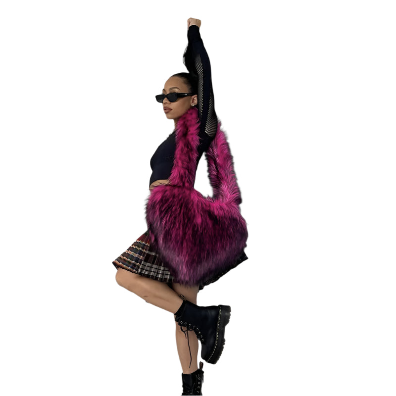 Faux Fur Big Heart Crossbody Bag