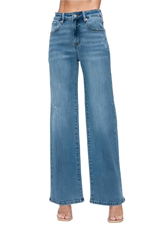 bytos Full Size High Rise Wide Leg Jeans with Pockets