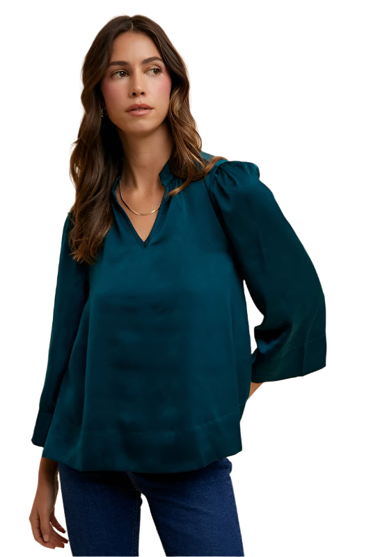 Annie Wear Satin Notched Three-Quarter Sleeve Blouse
