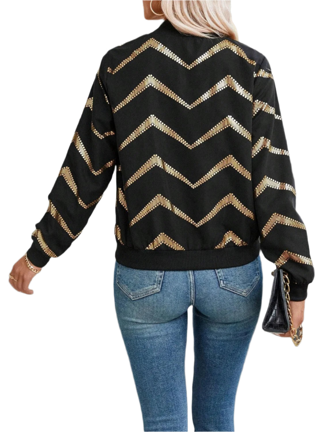 Printed Baseball Collar Zip Up Jacket