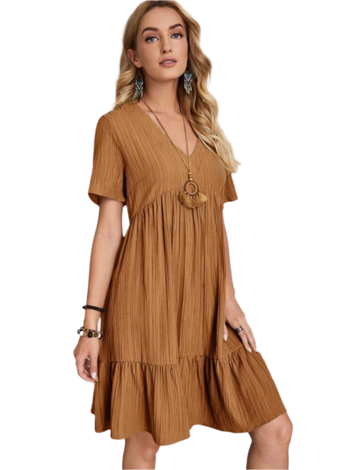 Full Size V-Neck Short Sleeve Dress