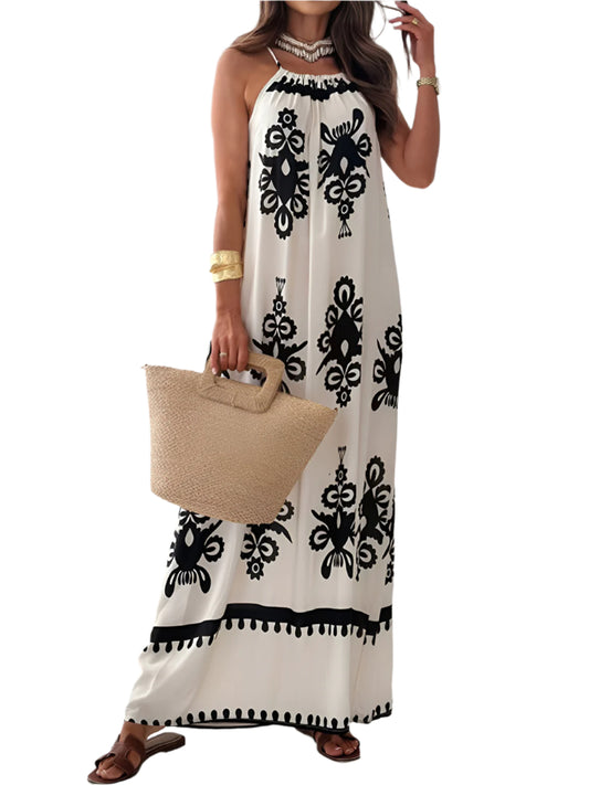 Printed Spaghetti Strap Sleeveless Maxi Dress