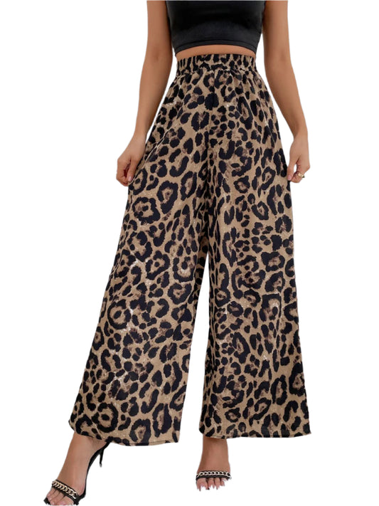 Printed Elastic Waist Wide Leg Pants