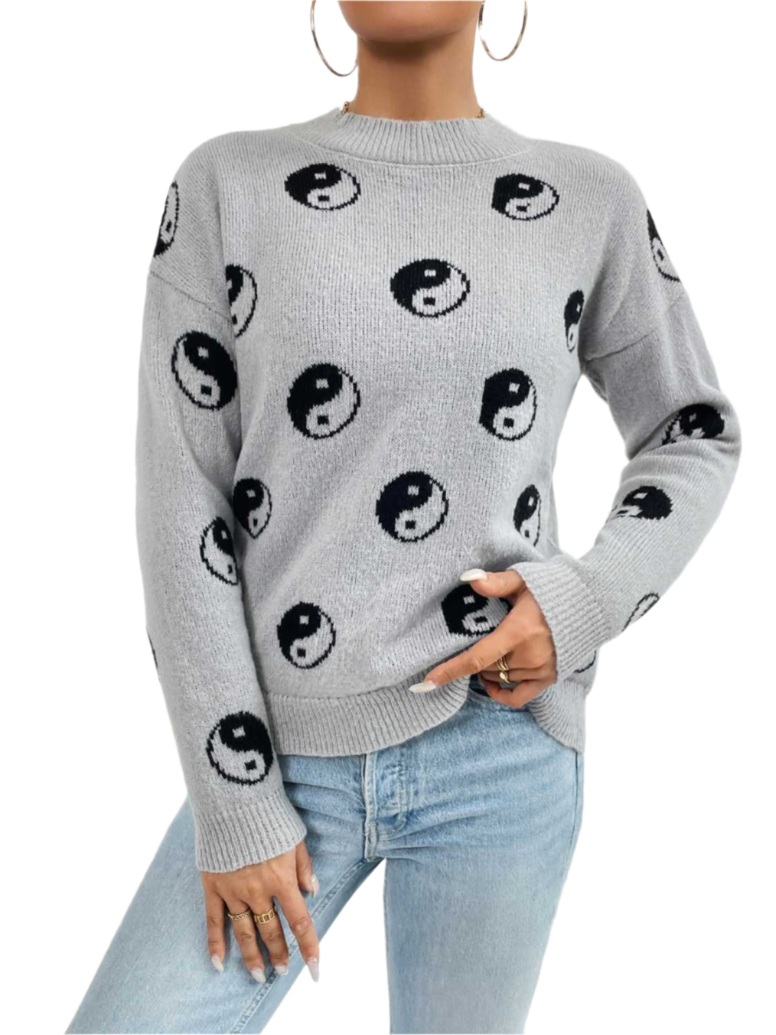Patterned Drop Shoulder Sweater