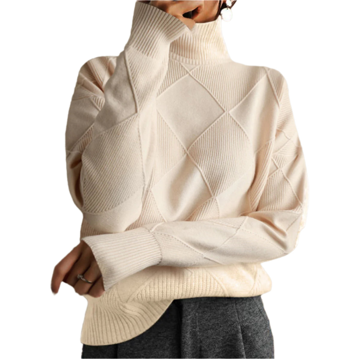 Geometric Turtleneck Long Sleeve Sweater