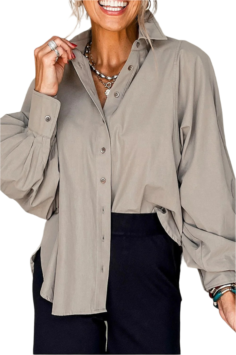 Button Down Collared Neck Long Sleeve Shirt