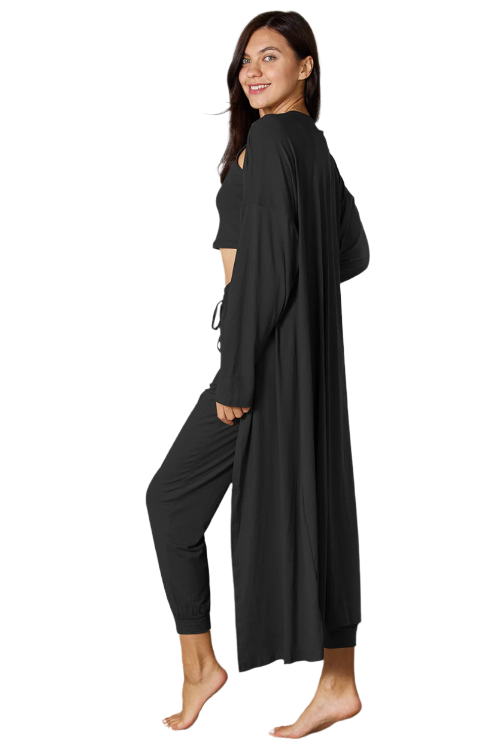 Tank, Pants, and Cardigan Set with Pockets
