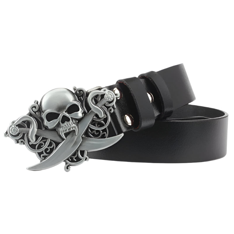 Cowhide Leather Belt with Skull Buckle