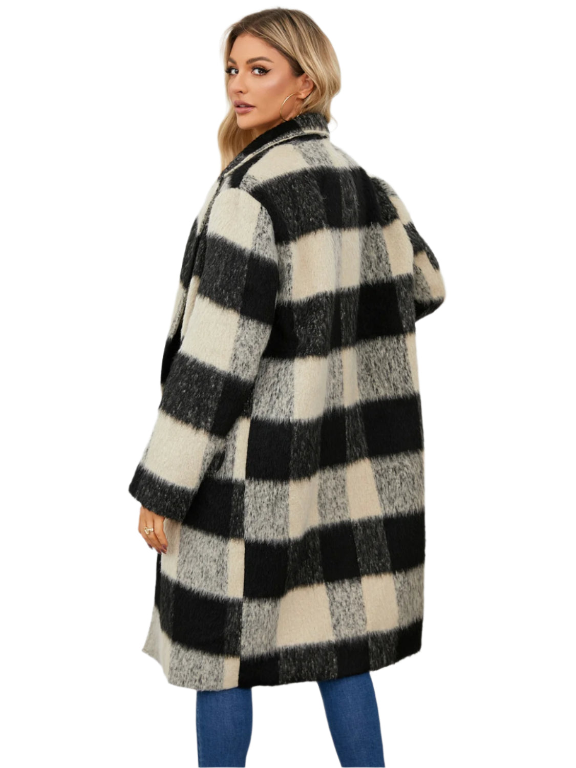 Plaid Double-Breasted Long Sleeve Coat