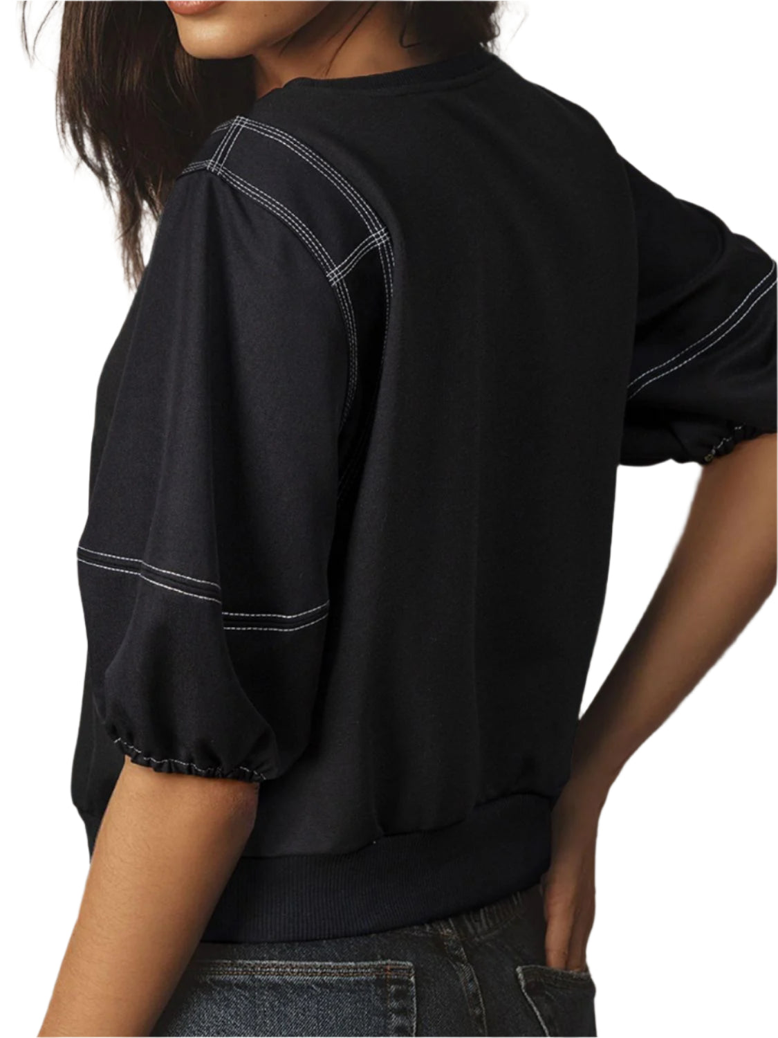Contrast Stitches Detail Half Sleeve Blouse