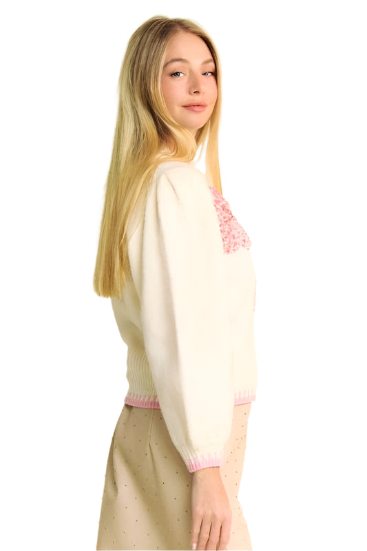 Davi & Dani Flower Patch Fuzzy Mock Neck Sweater
