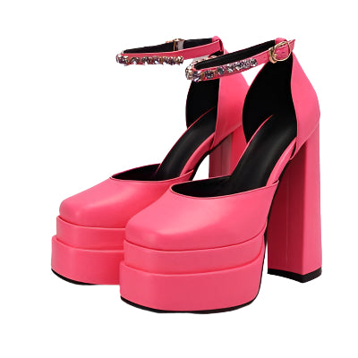 Satin Square Toe Rhinestone with Sheepskin Platform Heels