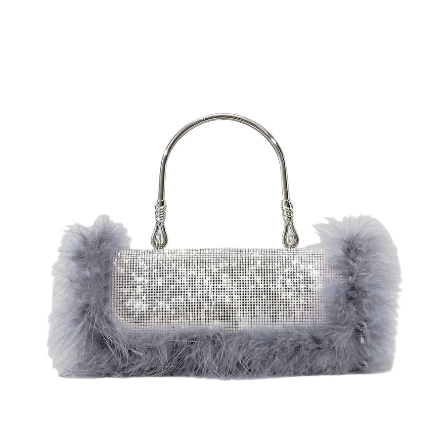 Faux Fur and Rhinestone Magnetic Closure Handbag