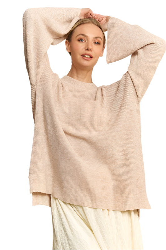 Davi & Dani High-Low Round Neck Drop Shoulder Sweater