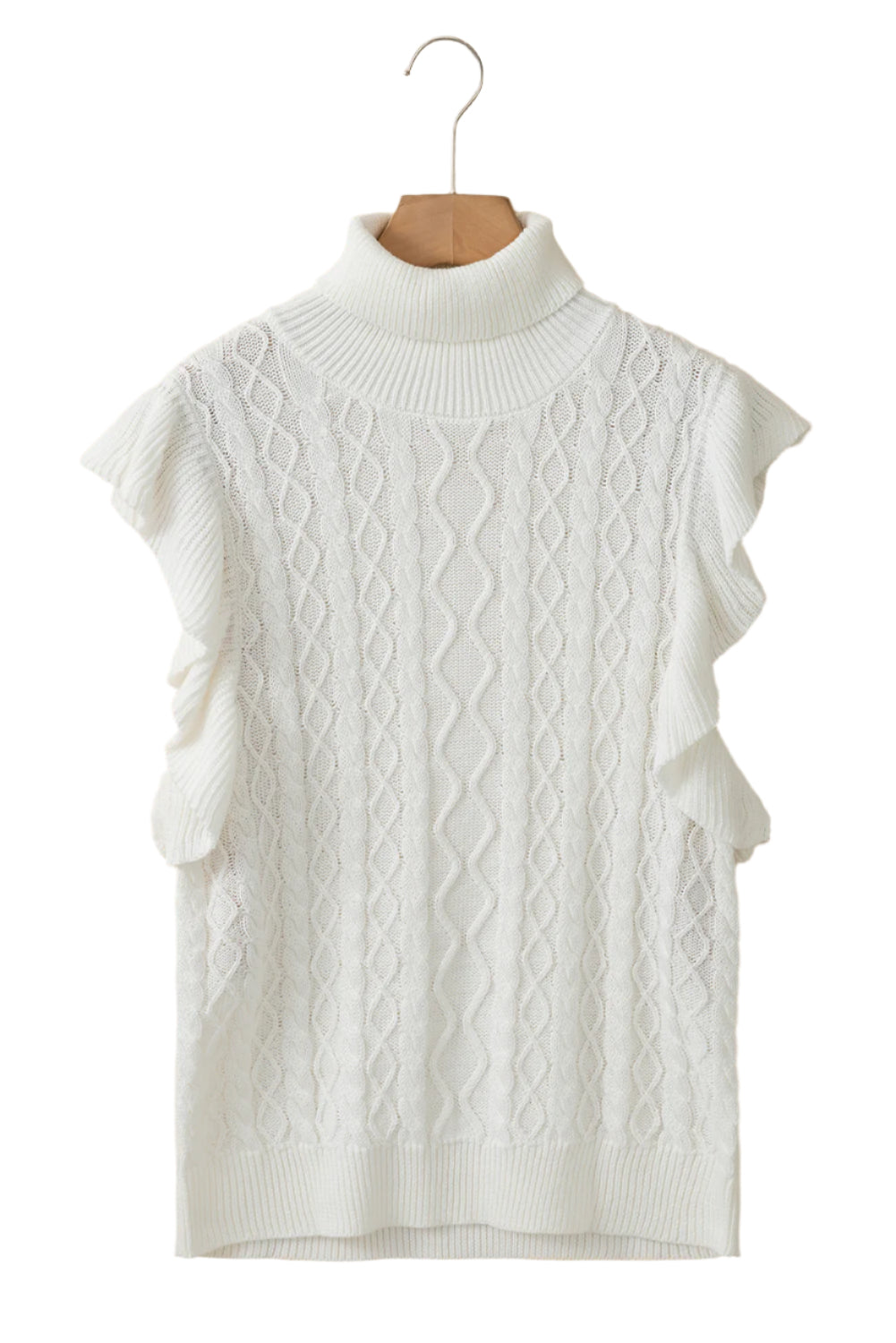 Cable-Knit Turtleneck Cap Sleeve Sweater