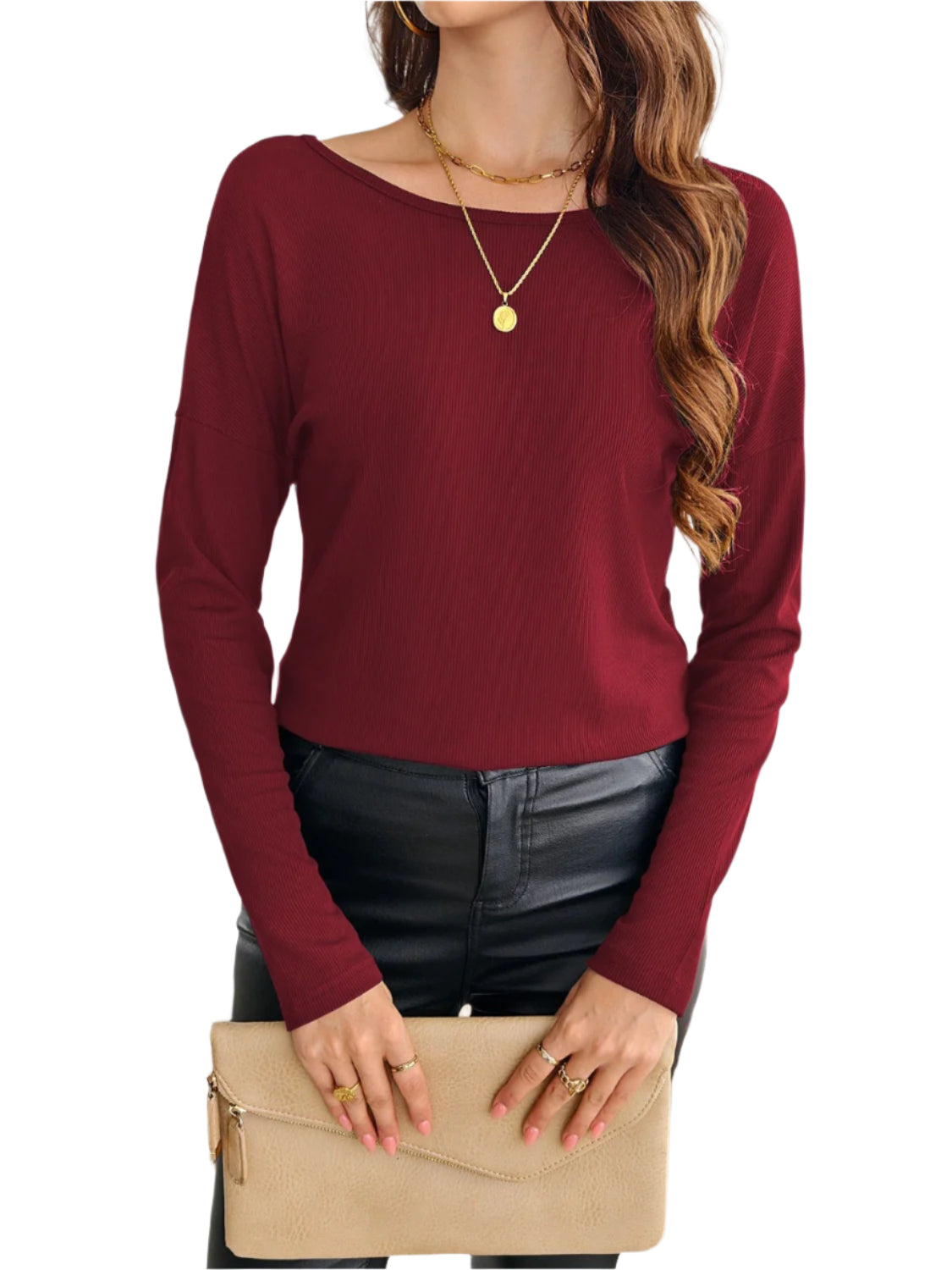 Lace Detail Butterfly Back Round Neck Long Sleeve T-Shirt