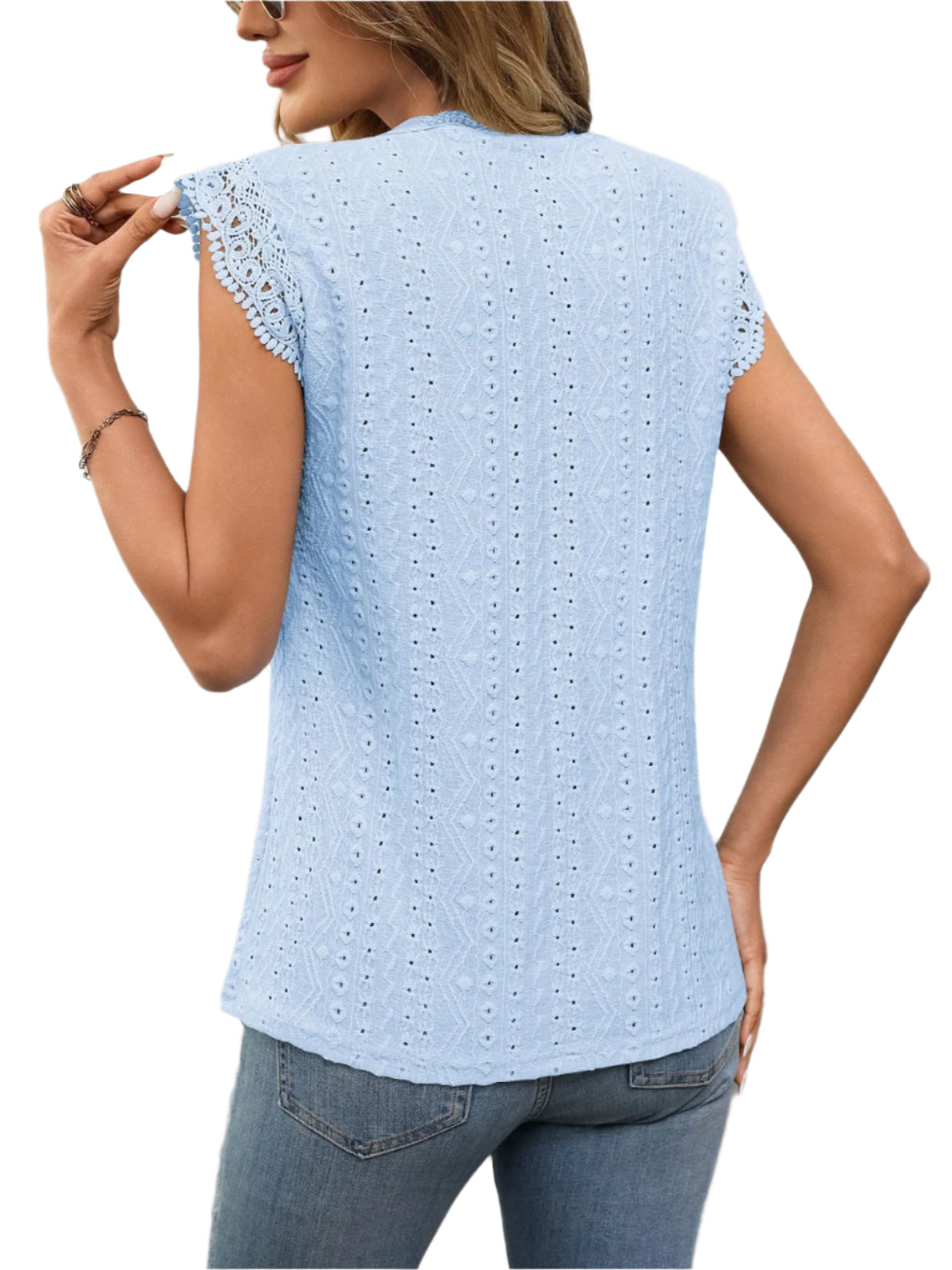 Lace Detail Round Neck Cap Sleeve Top