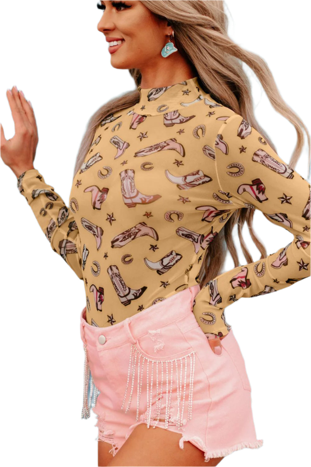 Printed Mock Neck Long Sleeve Bodysuit