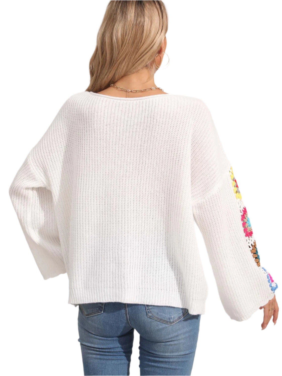 Crochet Flower Long Sleeve Sweater