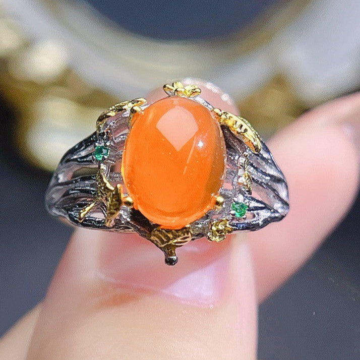 Fire Opal Crystal 925 Sterling Silver Ring