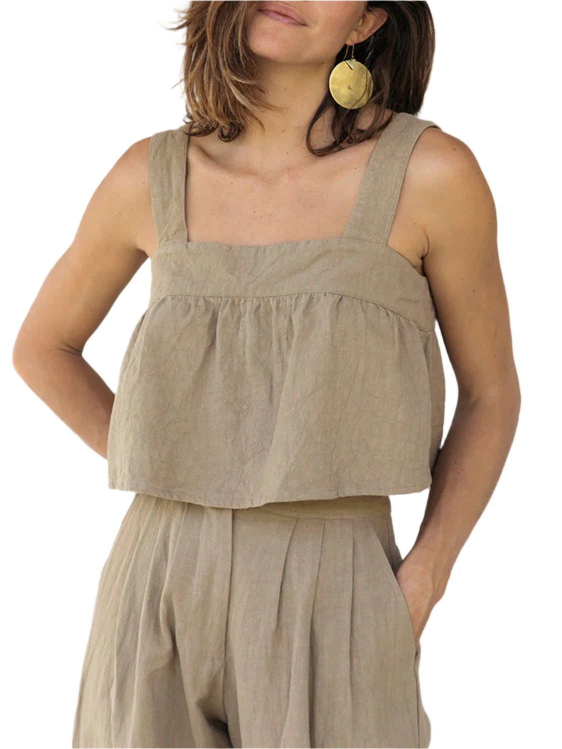 Square Neck Wide Strap Top and Pants Set