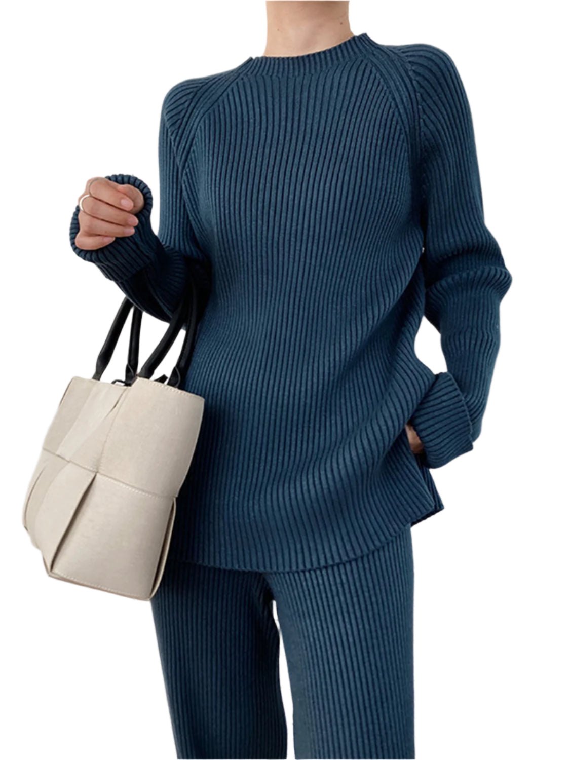 Mock Neck Raglan Sleeve Top and Pants Sweater Set