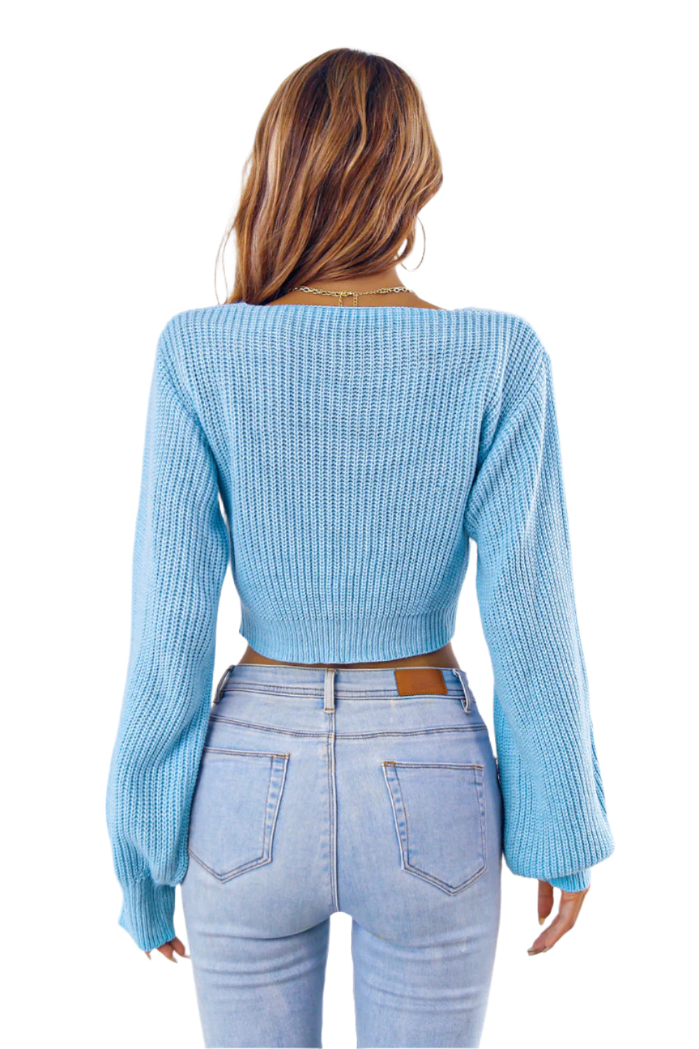 Bow V-Neck Long Sleeve Cropped Sweater