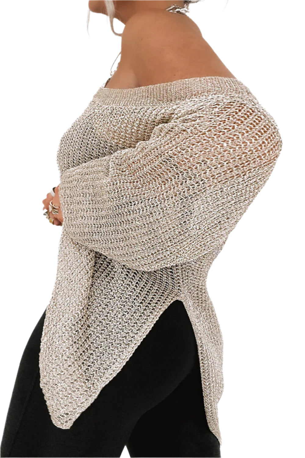 Side Slit Long Sleeve Knit Cover Up