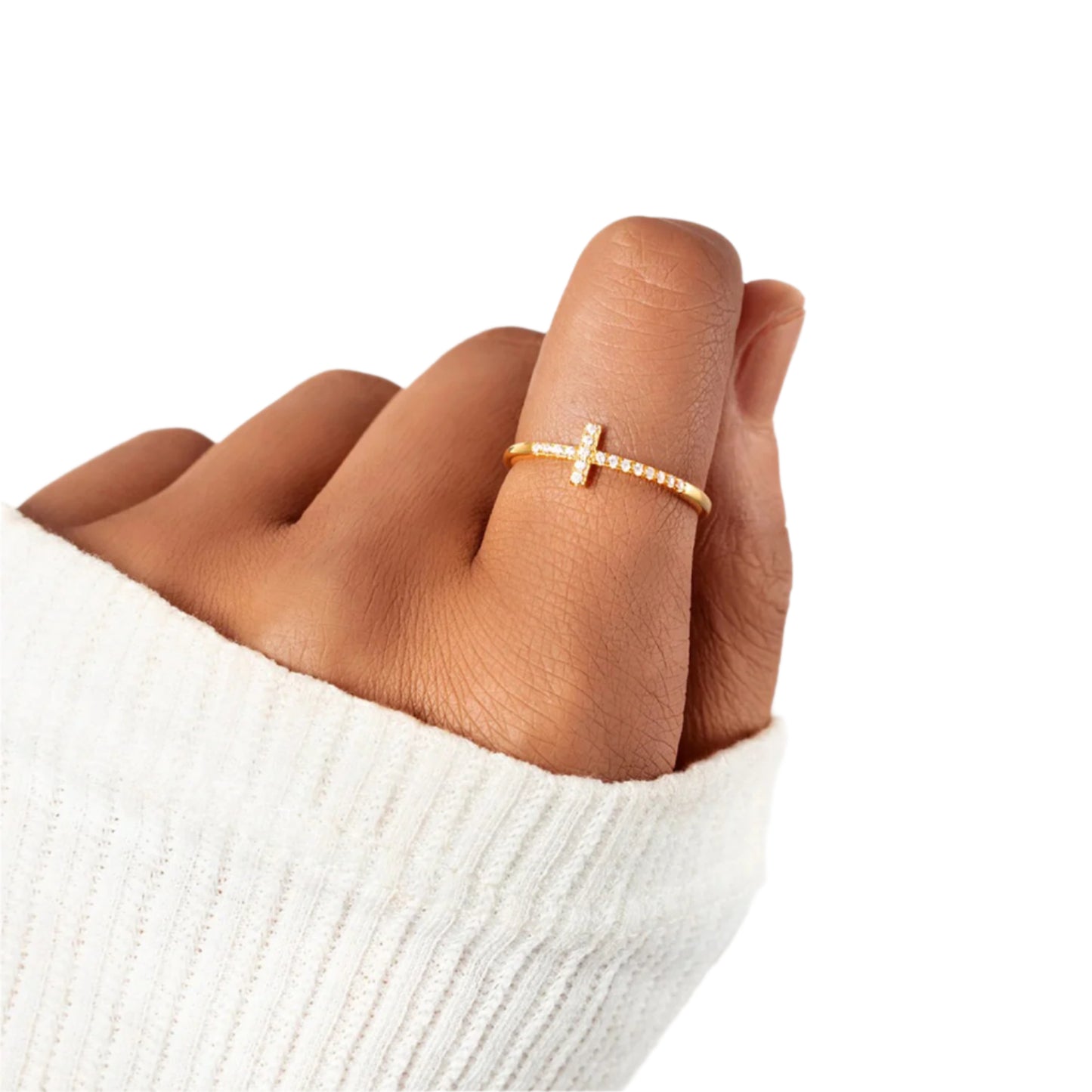 Cross Inlaid Zircon 925 Sterling Silver Ring