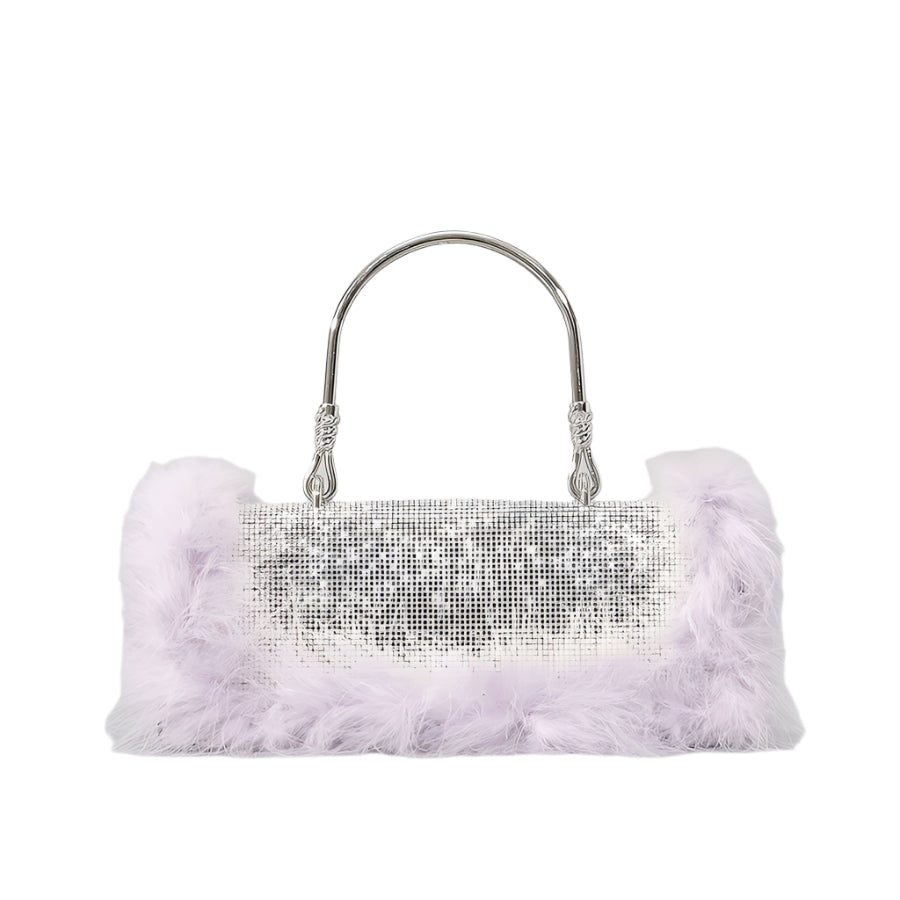 Faux Fur and Rhinestone Magnetic Closure Handbag